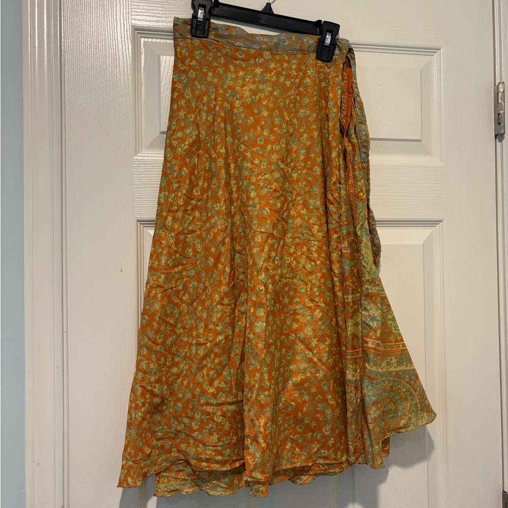 Orange and Green Patterned Wrap Skirt